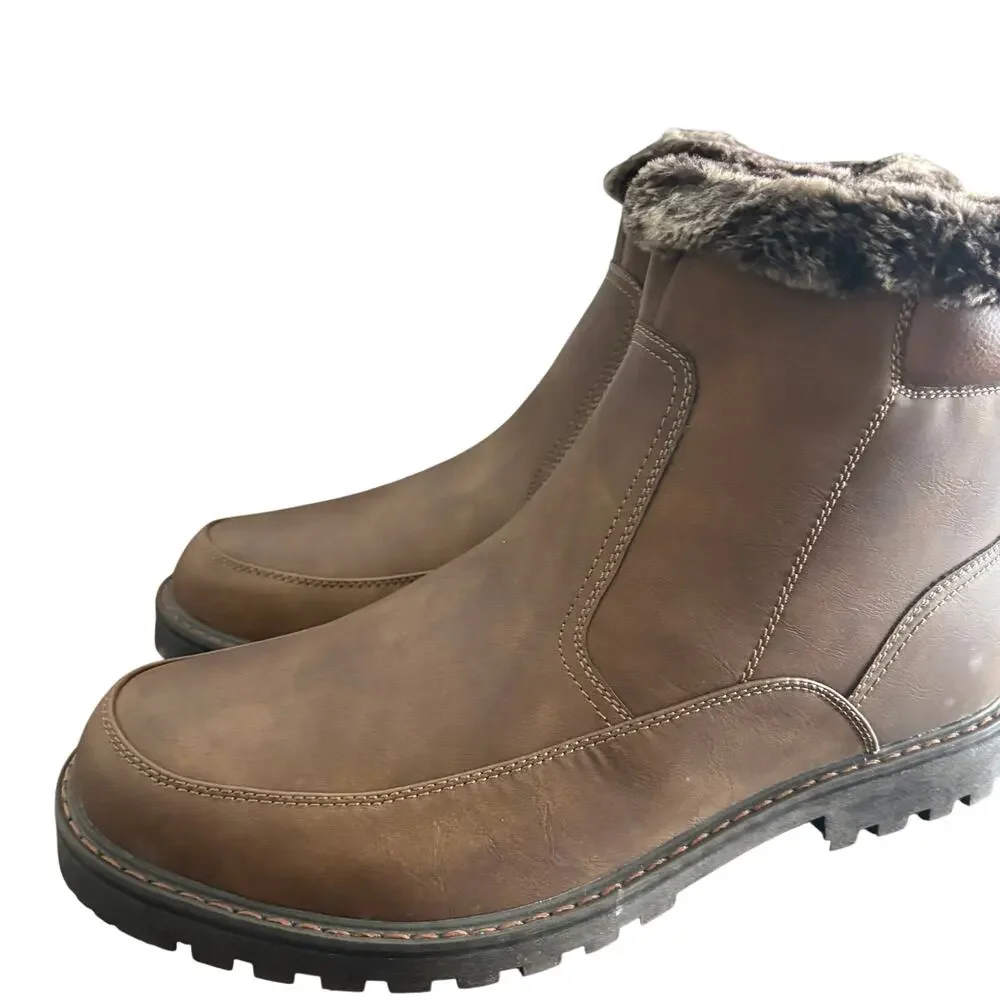 GBX Mens Lorris Boots 12 Brown NWT Faux Fur Winter Snow Dress Vegan Leather